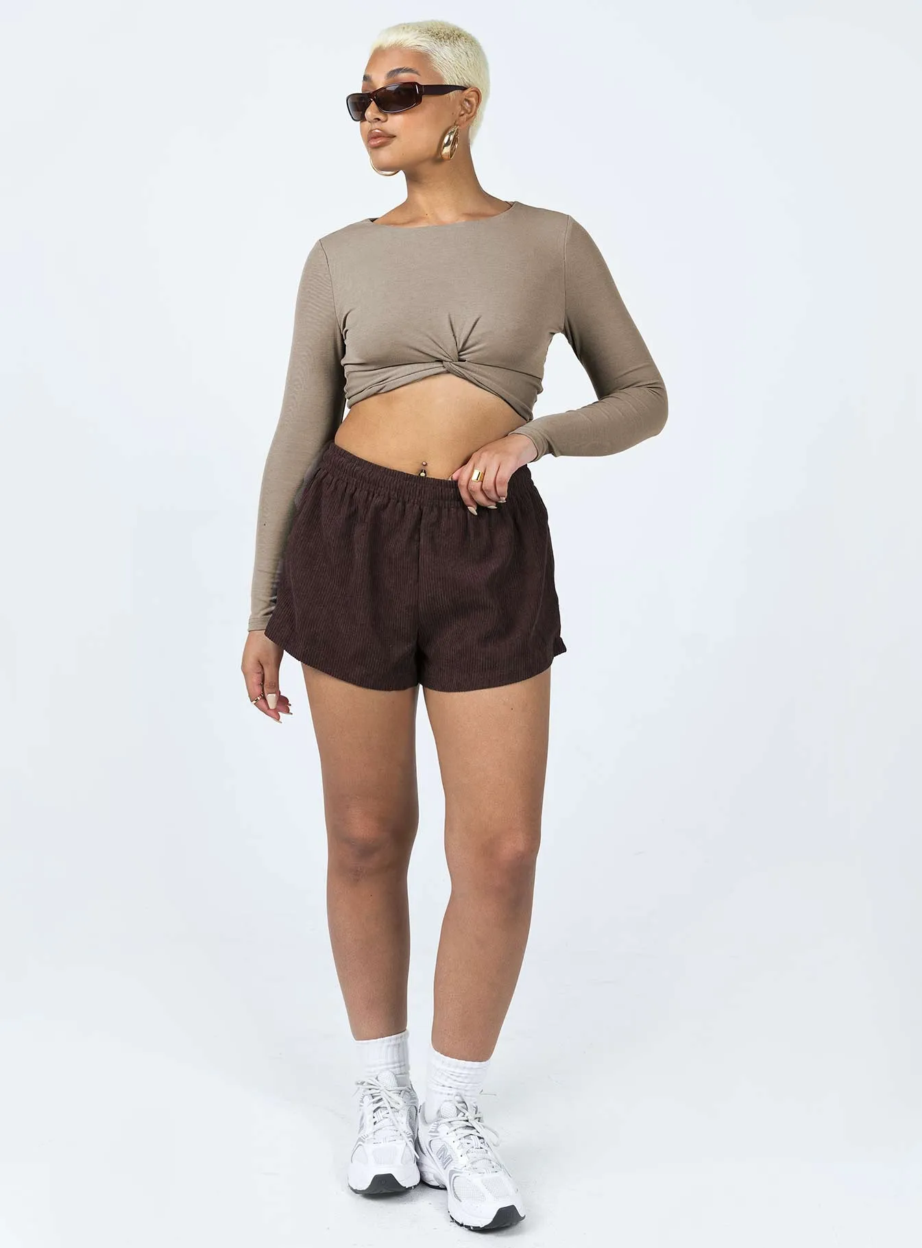 Beach House Shorts Cord Brown DoubleLayered Structure