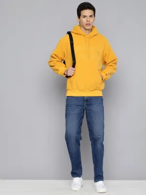 Warm Men's Brand Logo Mustard Hooded Sweatshirt