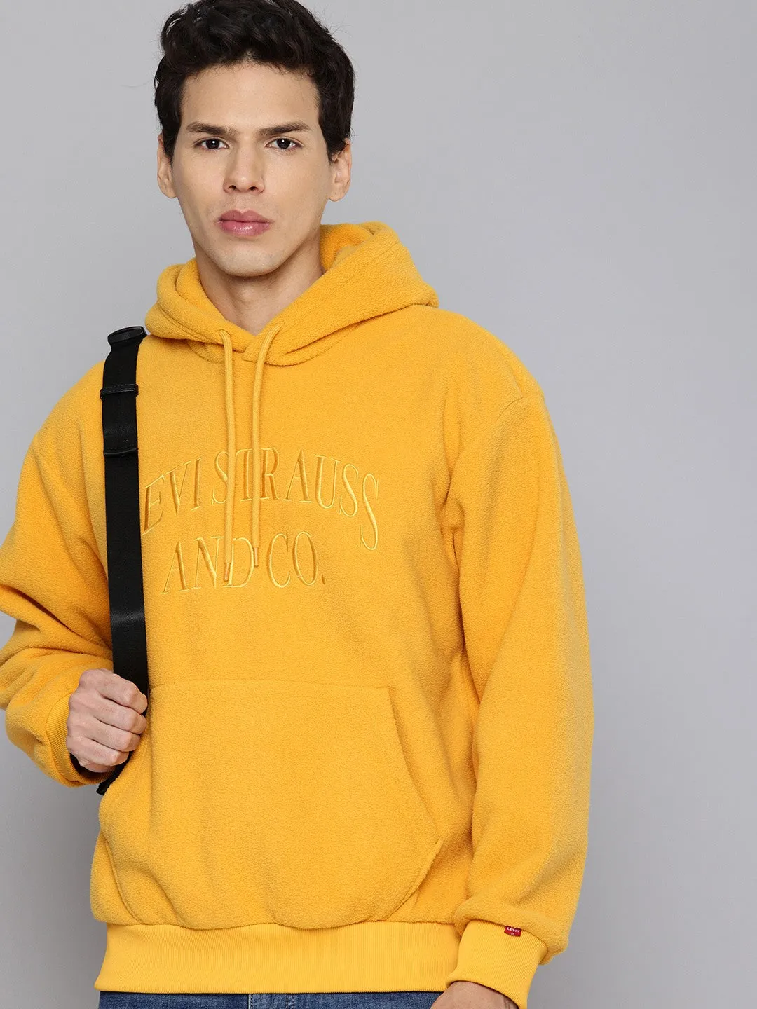 Men's Brand Logo Mustard Hooded Sweatshirt Affordable
