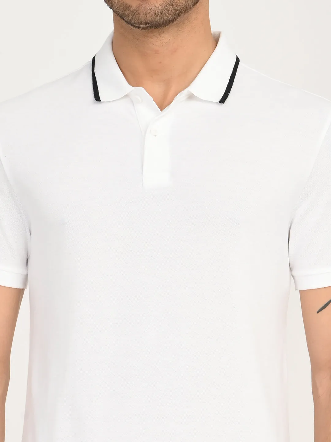Trendy Prints Weekend Casual Men's Solid White Slim Fit Polo T-shirt