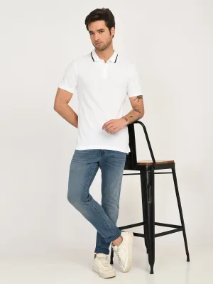 Summer Business SweatResistant Inner Layer Men's Solid White Slim Fit Polo T-shirt
