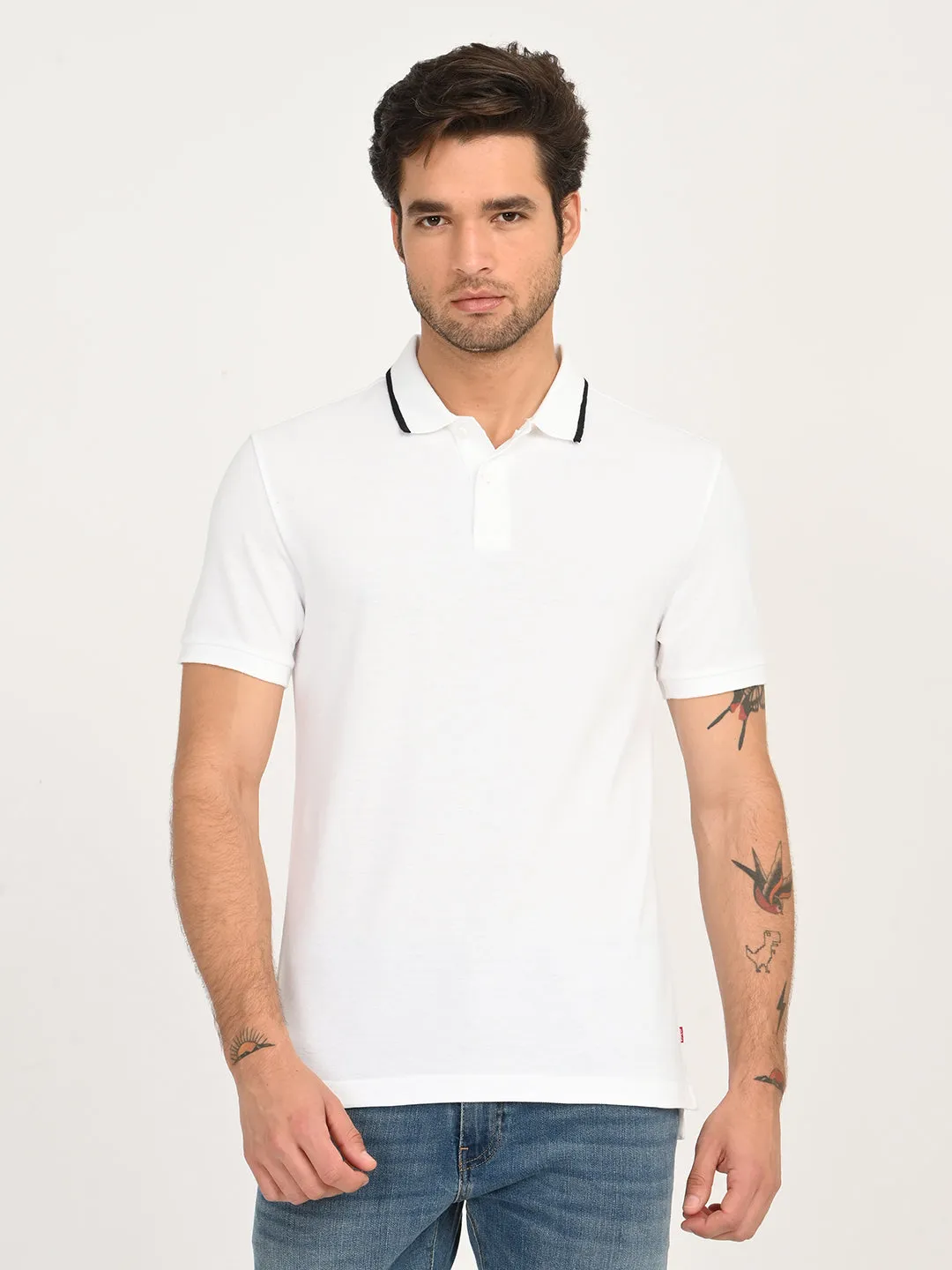 Dressy Casual Men's Solid White Slim Fit Polo T-shirt