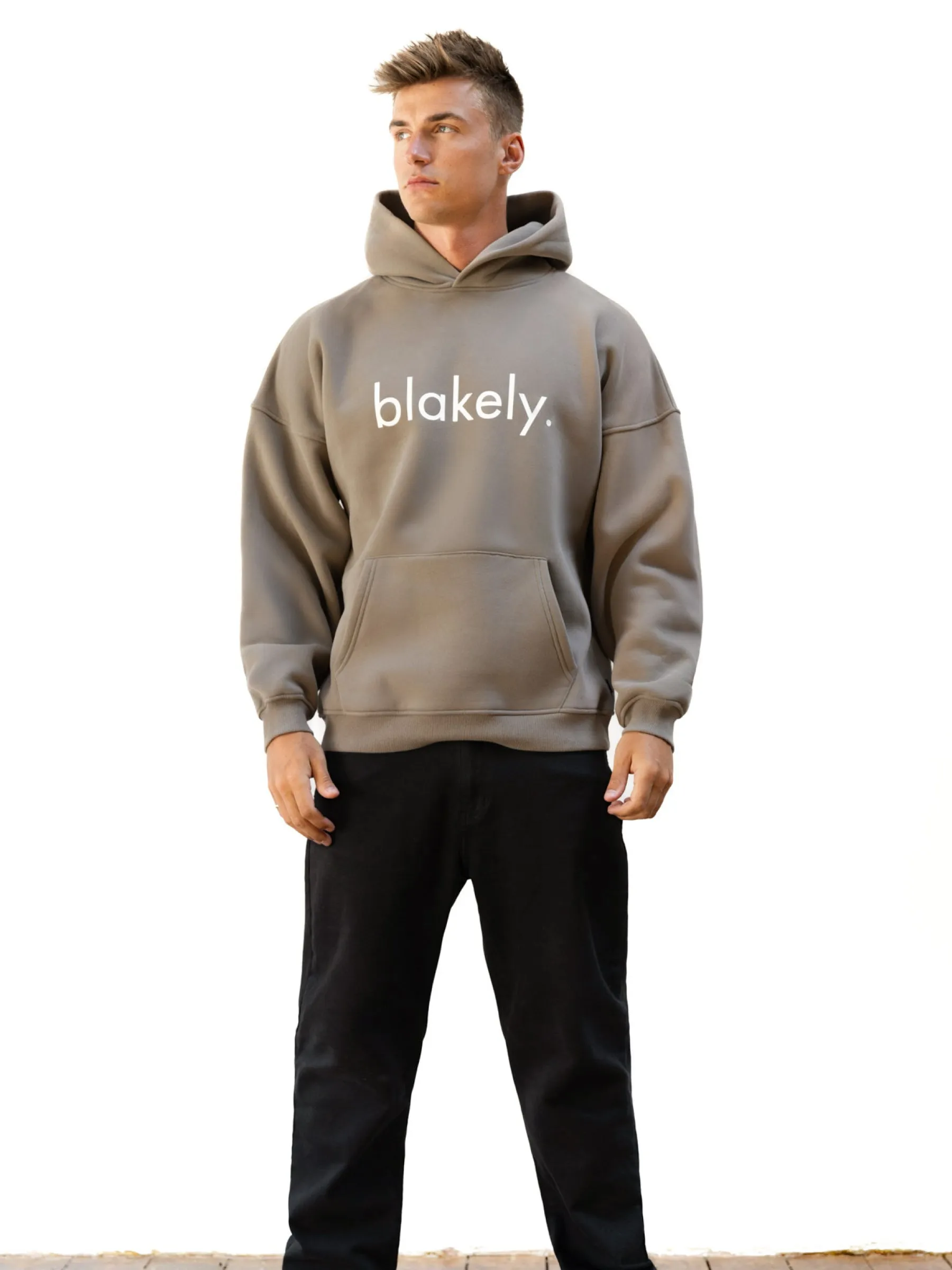 Velvet Touch Embroidered Logo Logo Relaxed Hoodie - Washed Khaki
