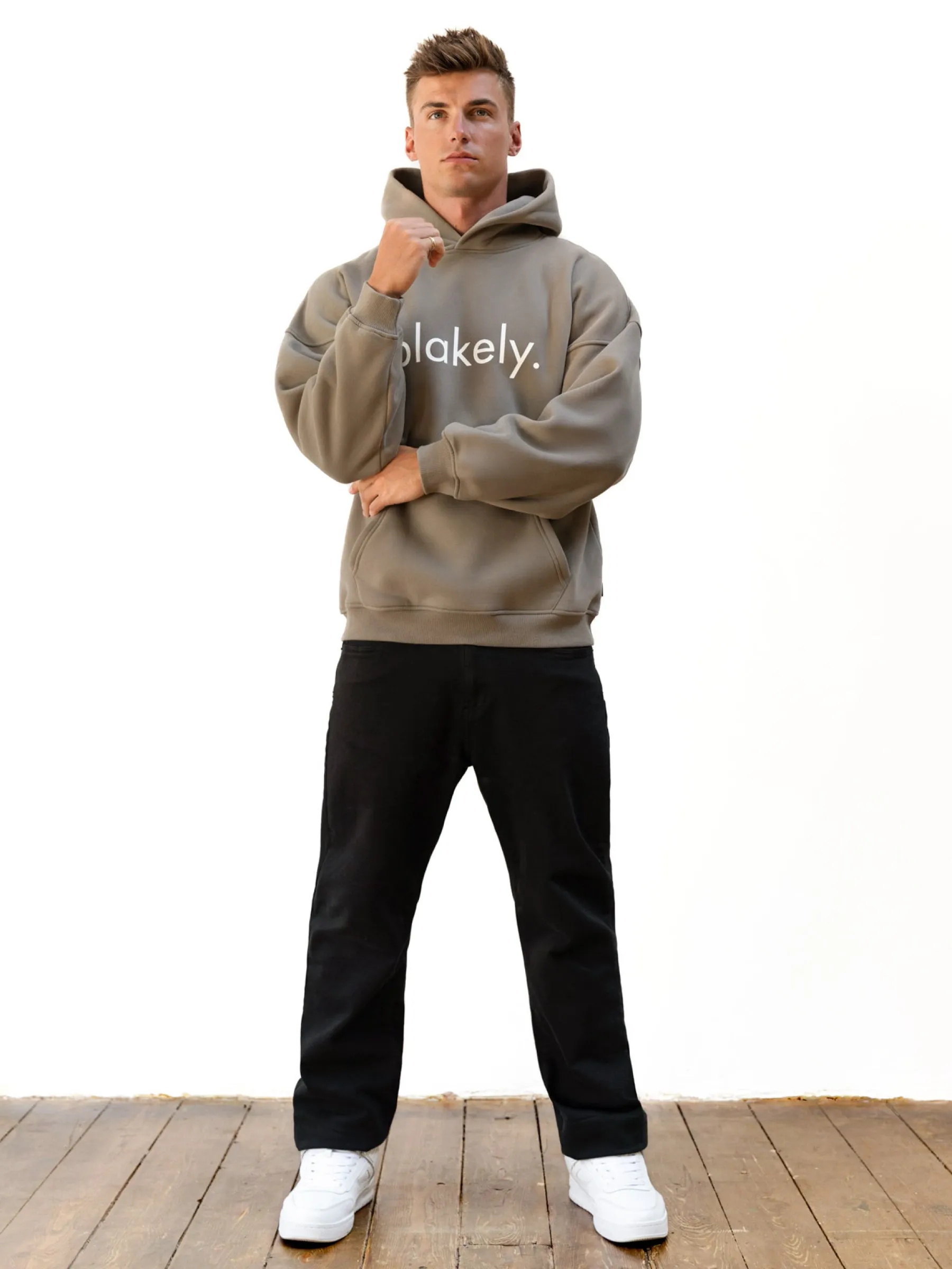 Loose Fit Bold colors Logo Relaxed Hoodie - Washed Khaki