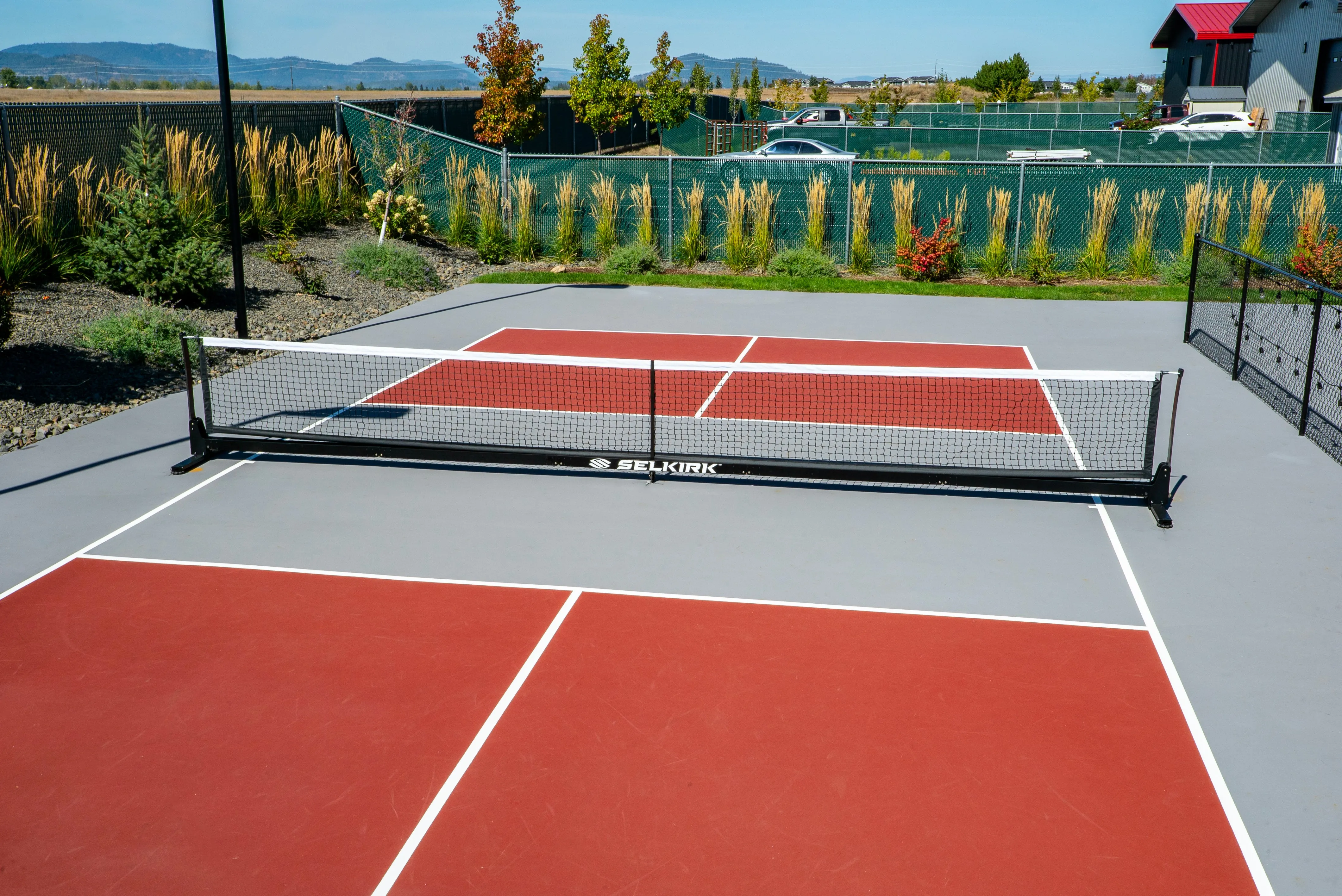 Fall Silhouette Selkirk Semi-Permanent Pro Pickleball Net Steel Grey