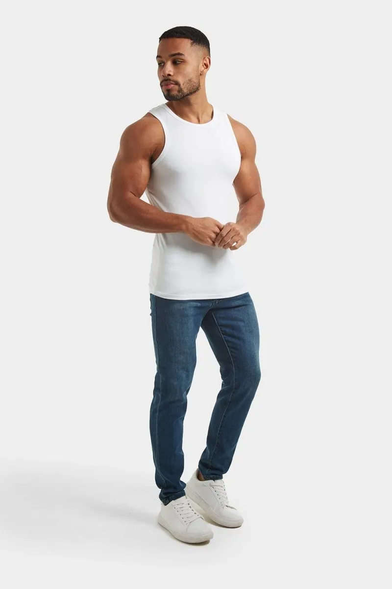 Athletic Fit Tank Top in White Seam Free Edging Trendy Style
