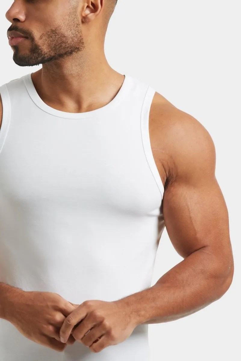 Athletic Fit Tank Top in White UPF Rated Fabric Non Restrictive Cut