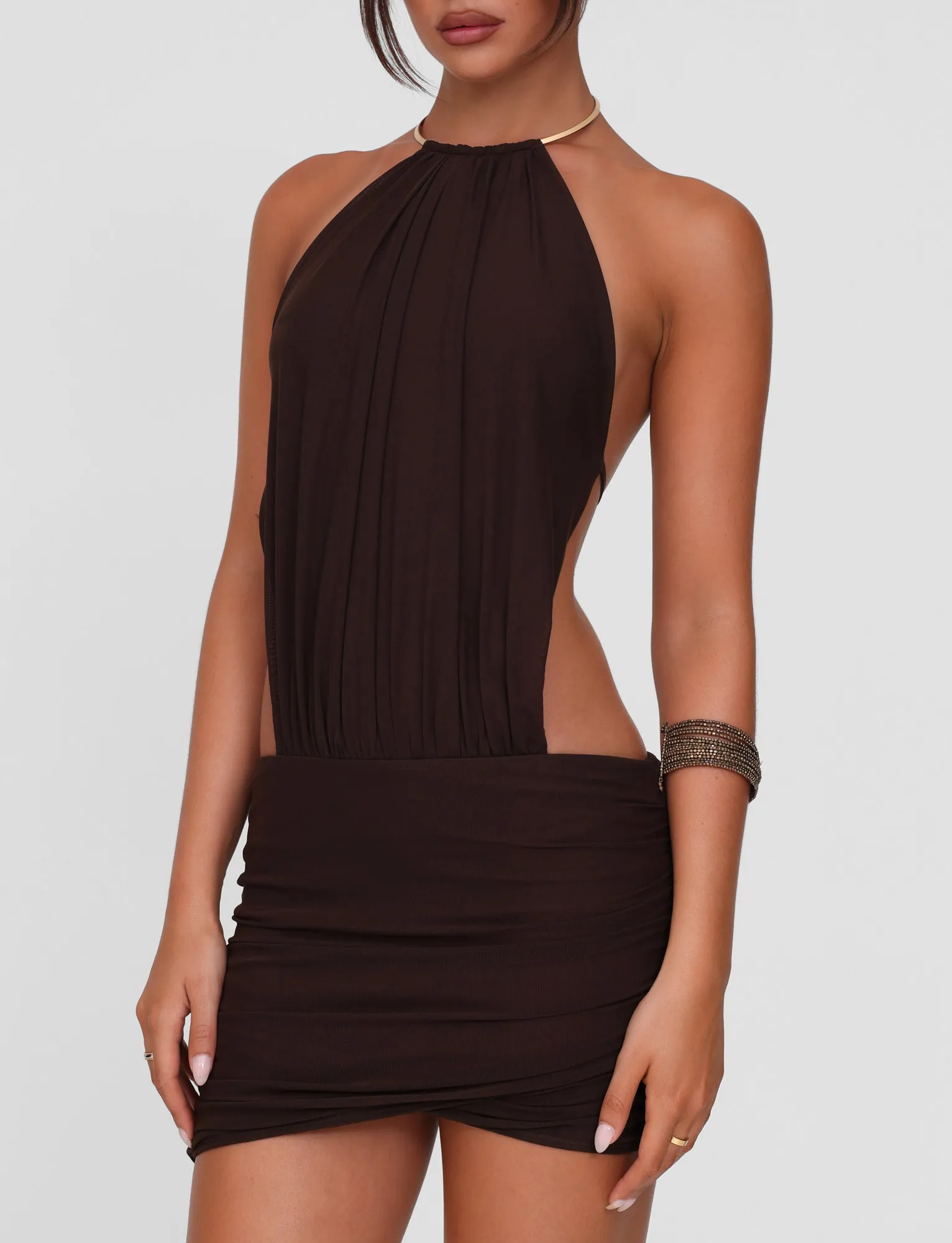 Basic Shape Fit Mood EVANNA MINI DRESS - BROWN : CHOCOLATE