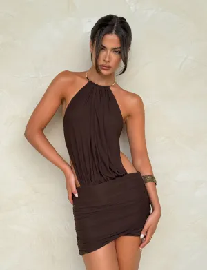Elegant Detail EVANNA MINI DRESS - BROWN : CHOCOLATE