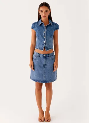 Stella Low Rise Mini Skirt - Blue Airy Feel