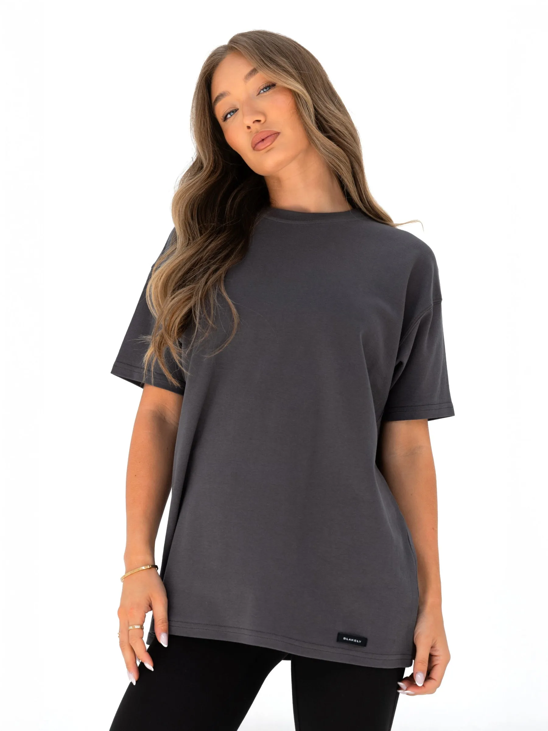 Multi Directional Stretch LayeringFriendly Olivia Oversized T-Shirt - Charcoal