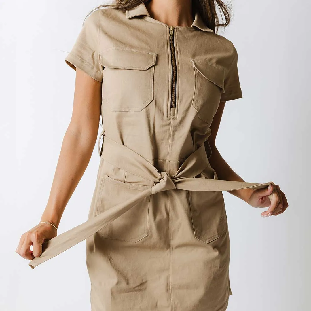 Hamptons Dress, Toffee Canvas EasyCareMaterial DoubleStitchedEdges