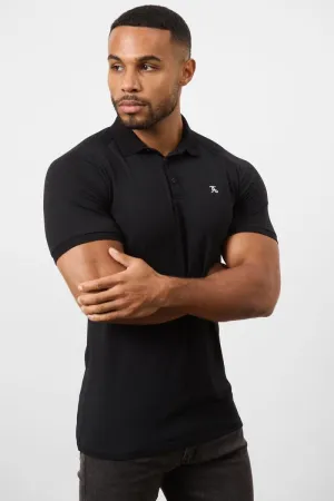 Breathable Cotton Club Attire Athletic Fit Polo Shirt in Black