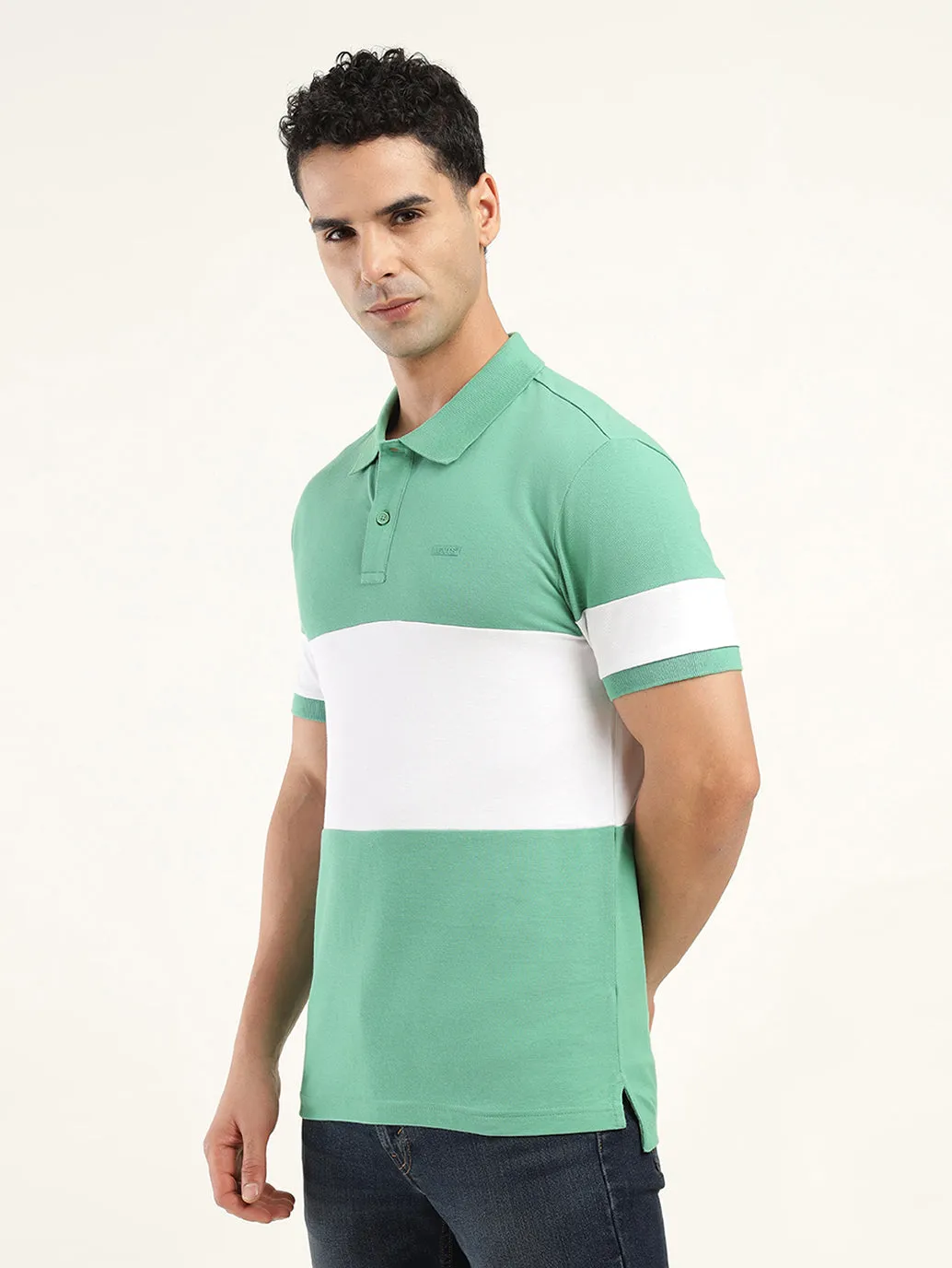 Breathable Underarm Gusset Snap Button Closure Men's Colorblock Polo T-Shirt