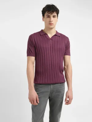 Formal Edge Reinforced Stitching Men's Redloop Striped Purple Polo Collar Sweater