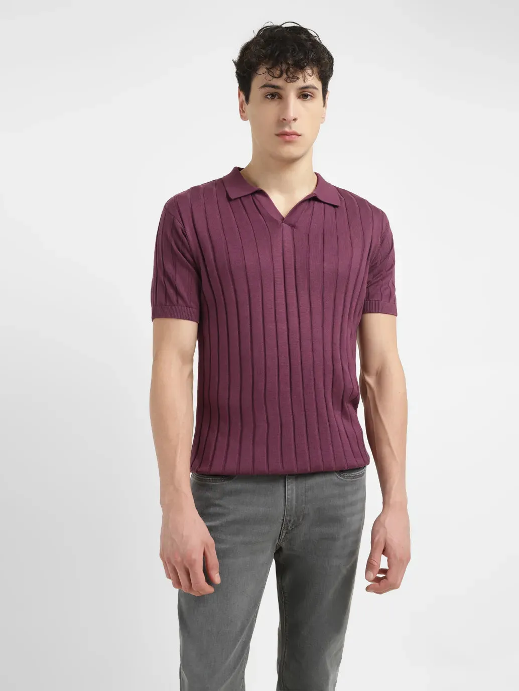 Men's Redloop Striped Purple Polo Collar Sweater Clubhouse Attire Stylish Detail