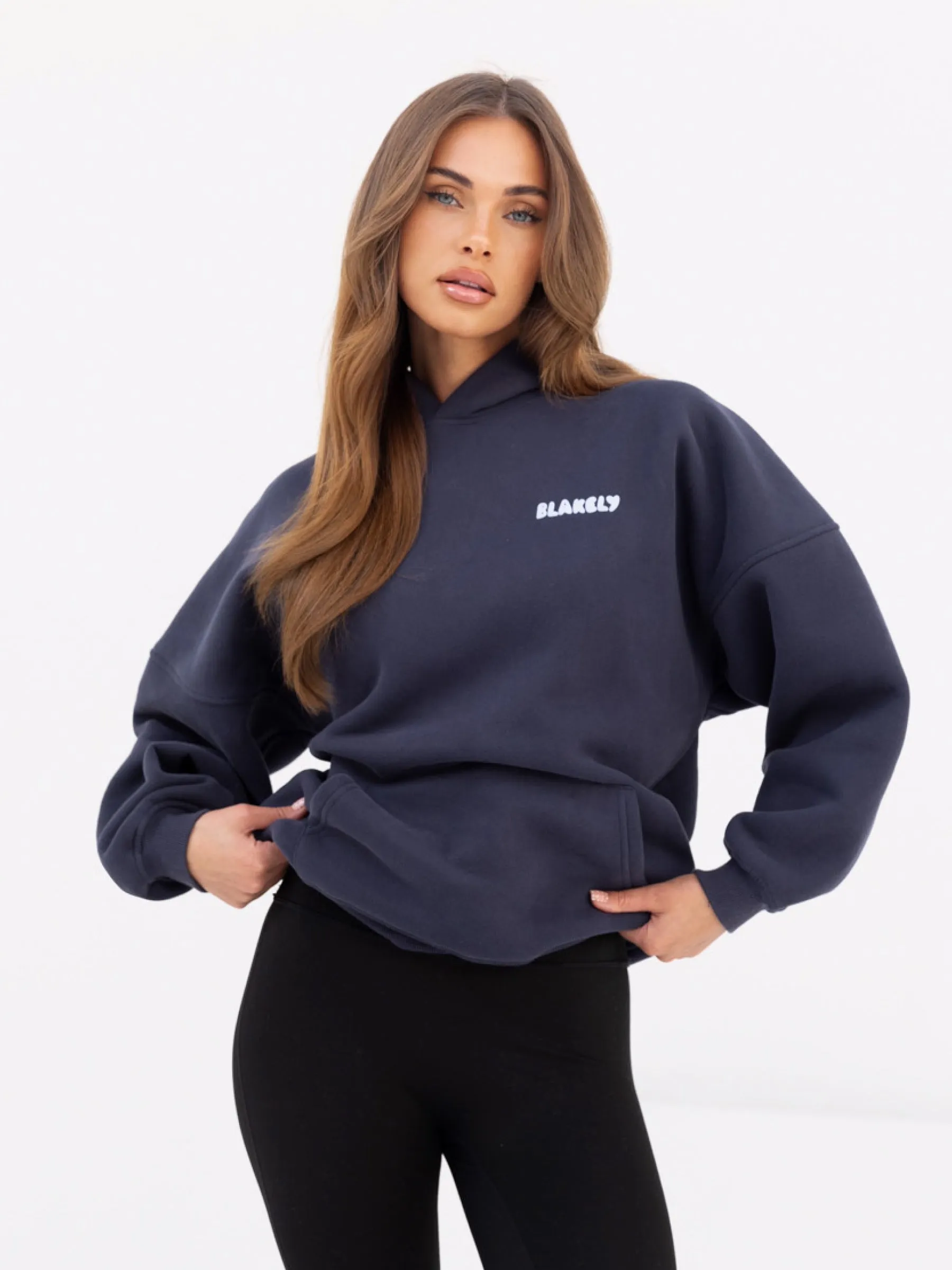 Cloud  Print Oversized Hoodie - True Navy Street Mode Matted look