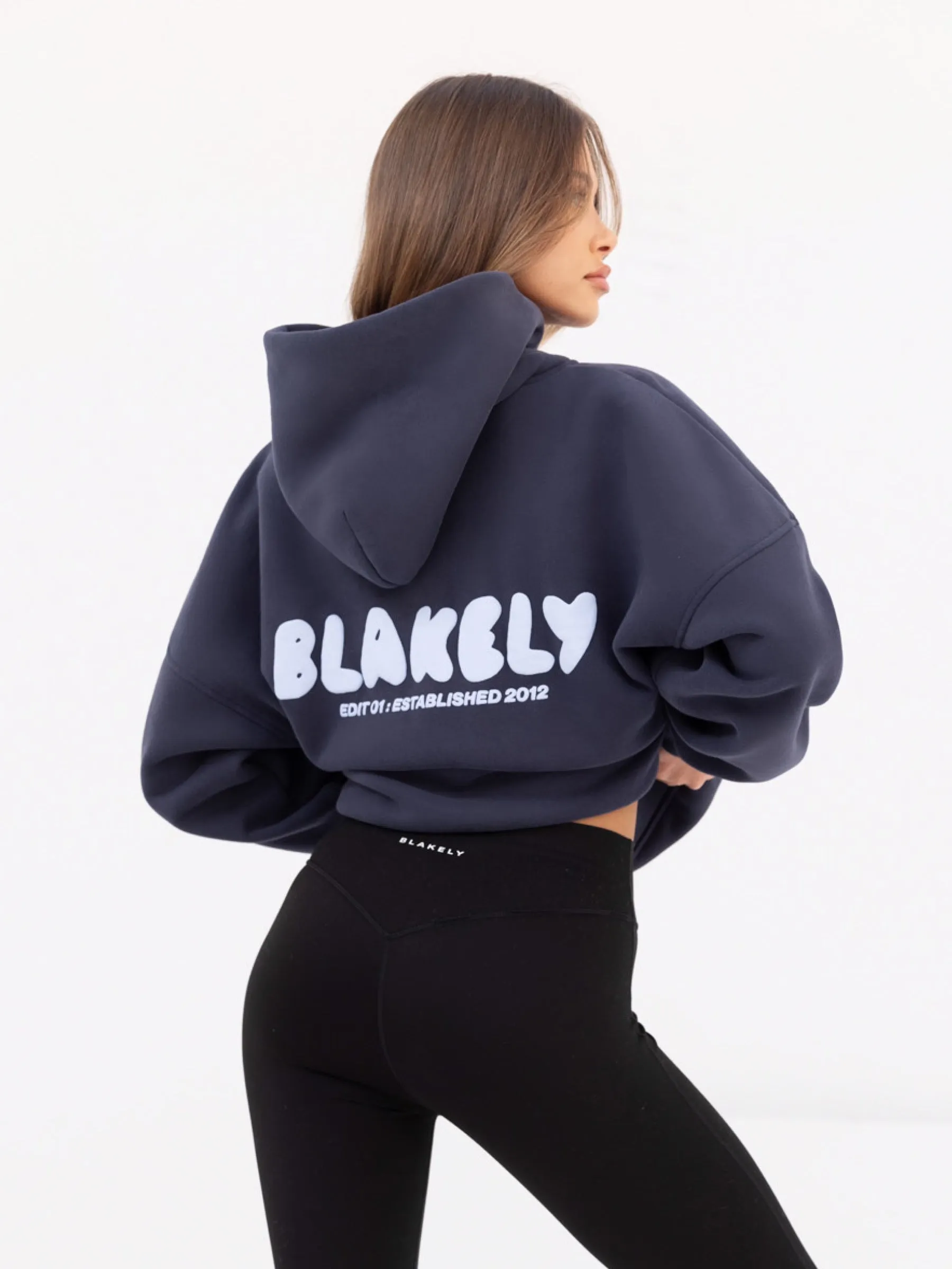 Quick Drying Hare like Cloud  Print Oversized Hoodie - True Navy
