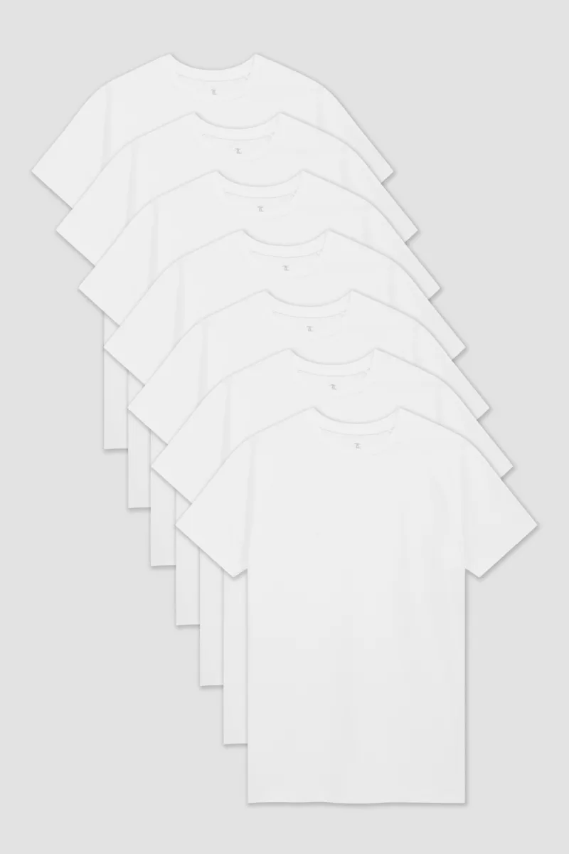 7 Pack Athletic Fit Crew Neck T-Shirt in White Slim Silhouette