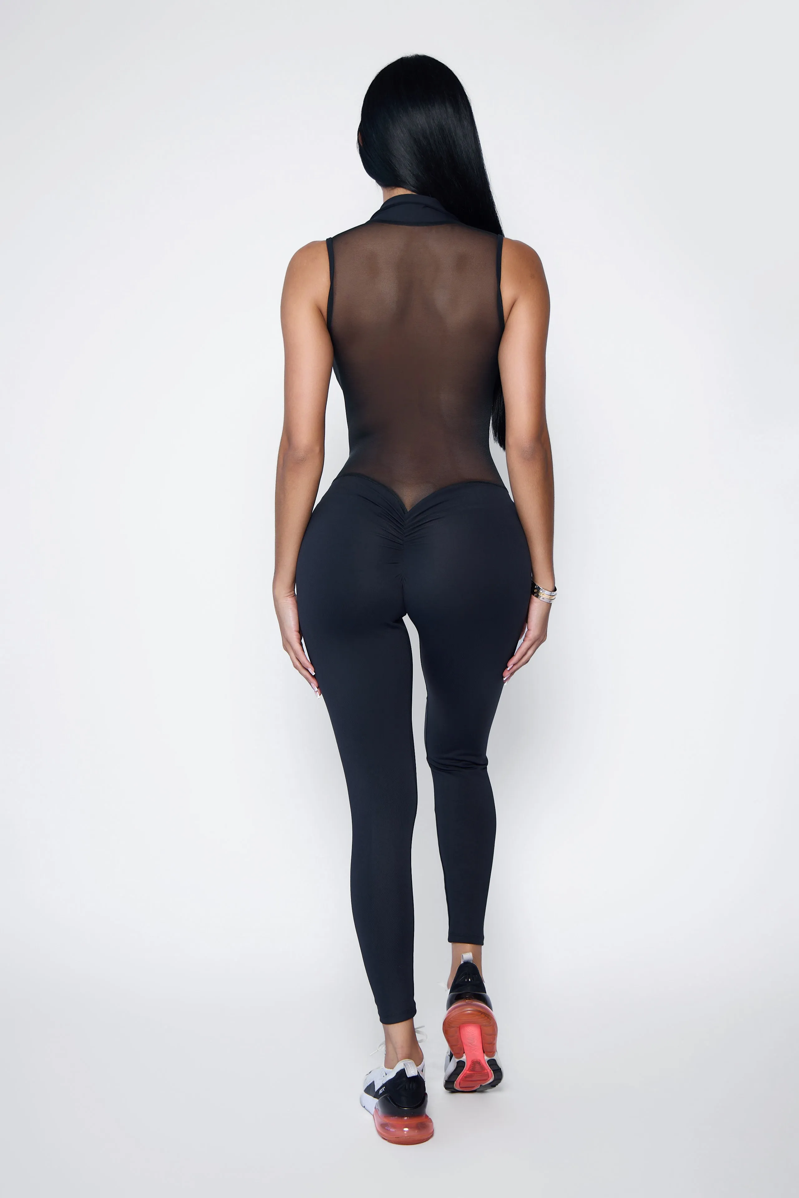 Black Mesh Zipper Bodysuit Lightweight Holiday Urban Model