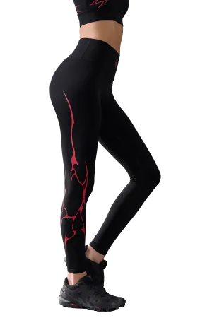 Slim Fit Hiking Trail Outdoor Lover Anti Odor LEGGINGS RED VEINS GRAPHIC - Black