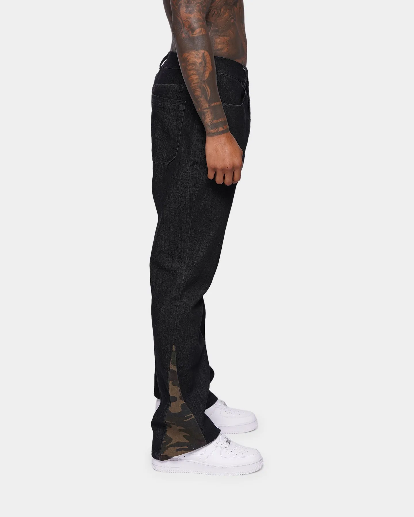 XXIII Valur Camo Flare Jeans Black/Camo Distressed Detailing