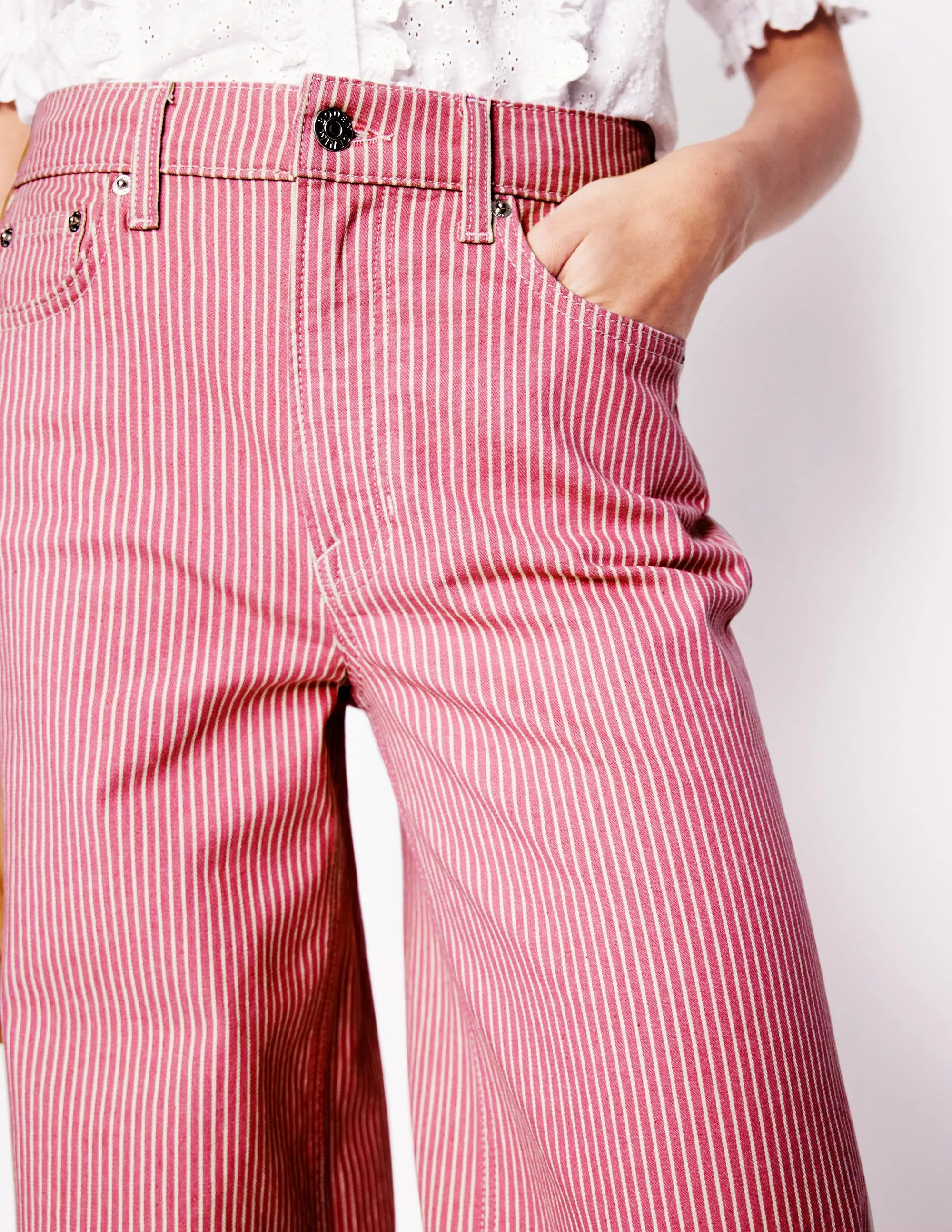 Basic Attire High Rise Wide Leg Jeans-Pink Stripe