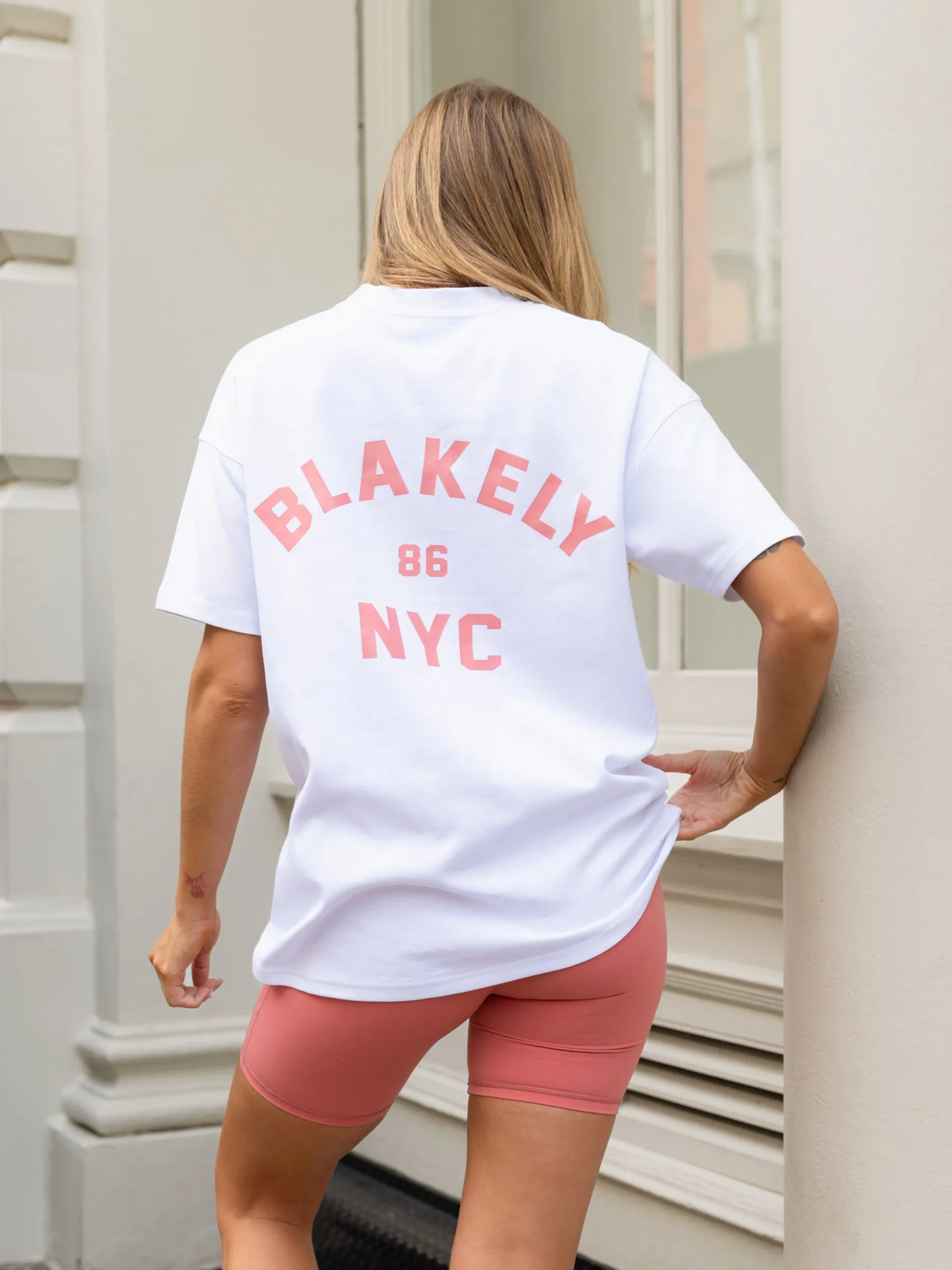 Chilly Day Comfort mix and match NYC Oversized T-Shirt - White & Sunrise Coral