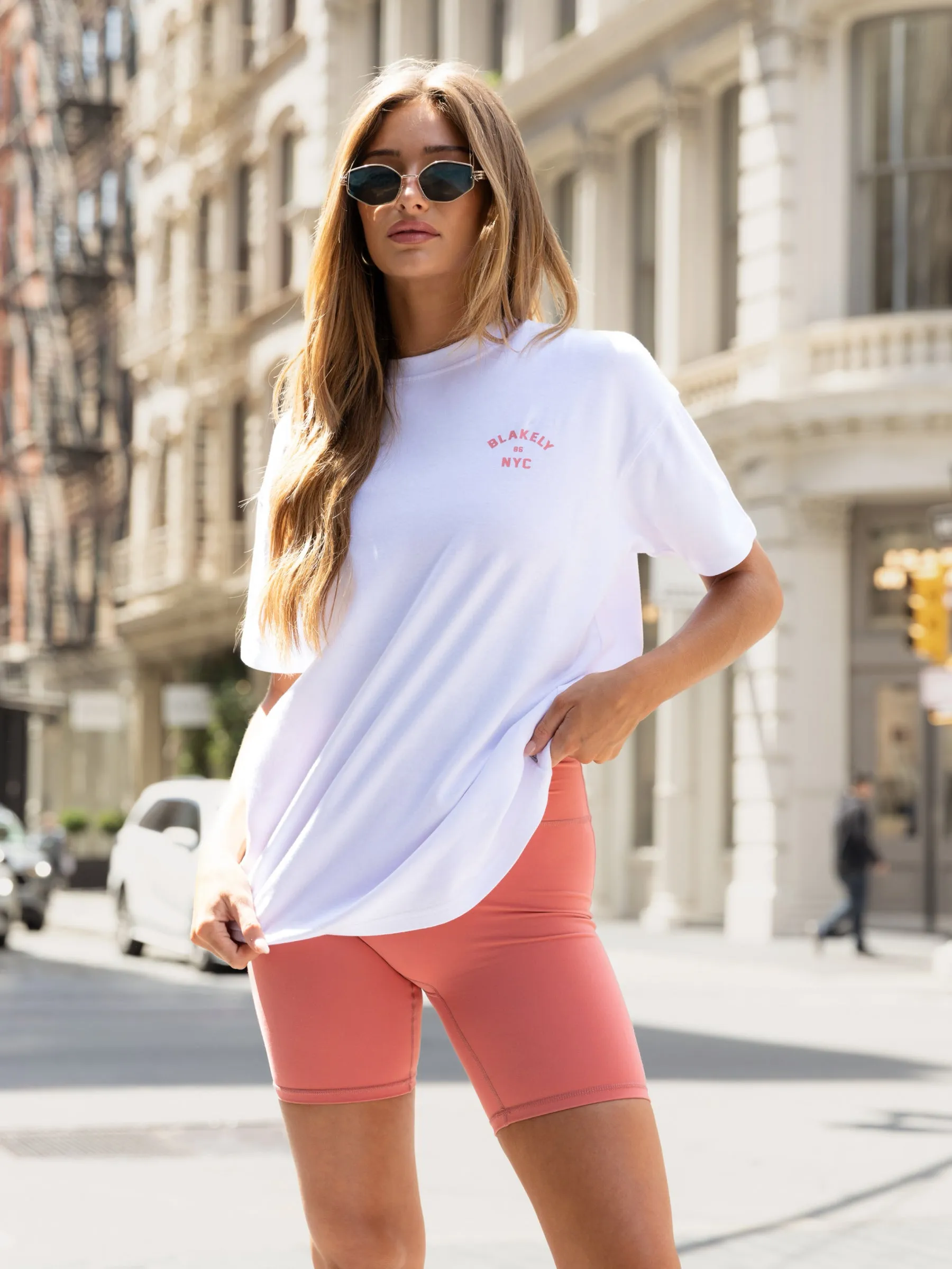 teenagers' NYC Oversized T-Shirt - White & Sunrise Coral