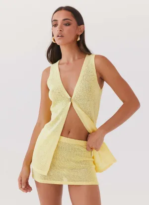 Capri Glow Knit Mini Skirt - Canary Lace Detail