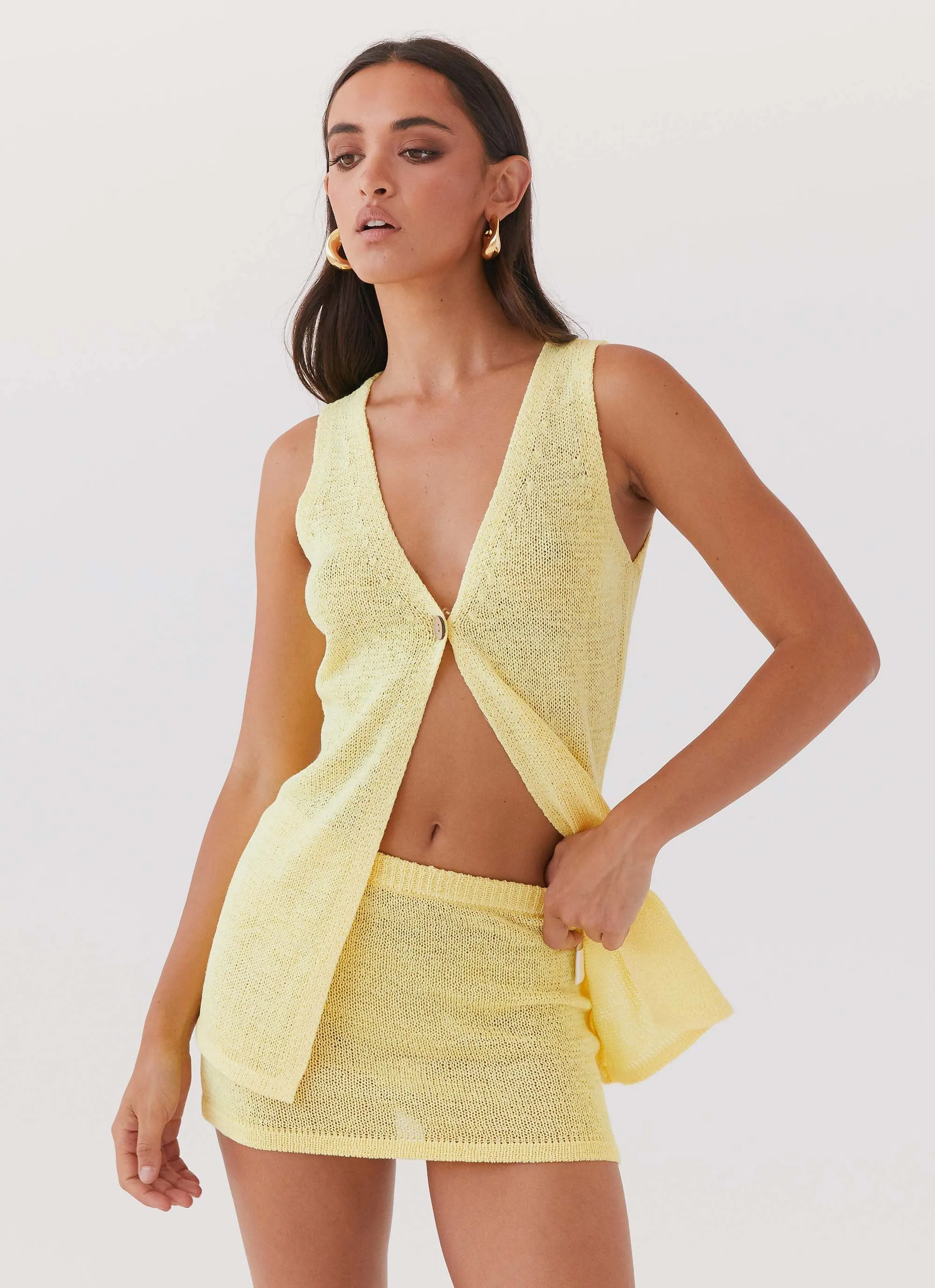 Capri Glow Knit Mini Skirt - Canary Lace Detail
