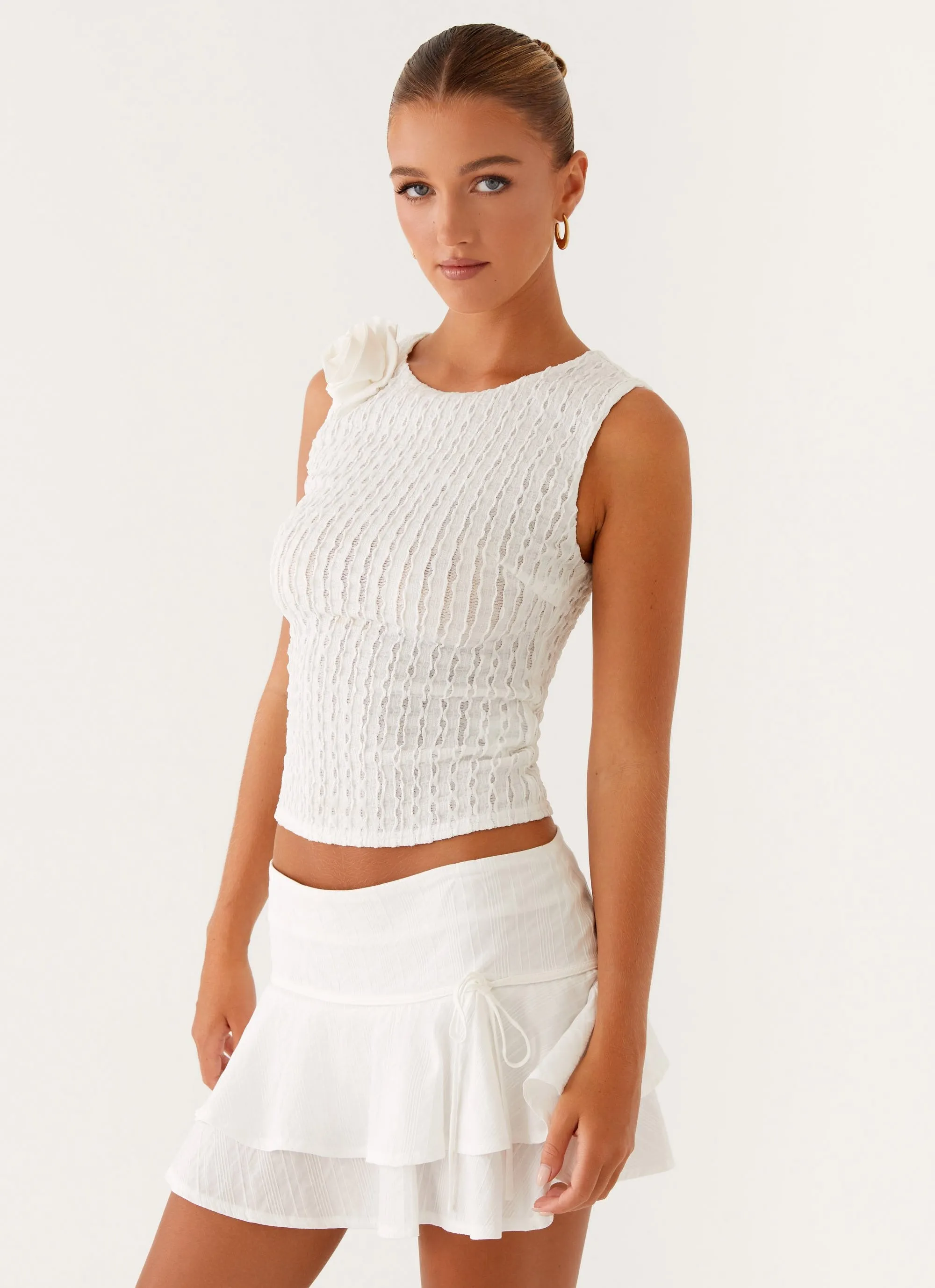 Lisbon Mini Skirt - White Lace Accent Sophisticated Touch