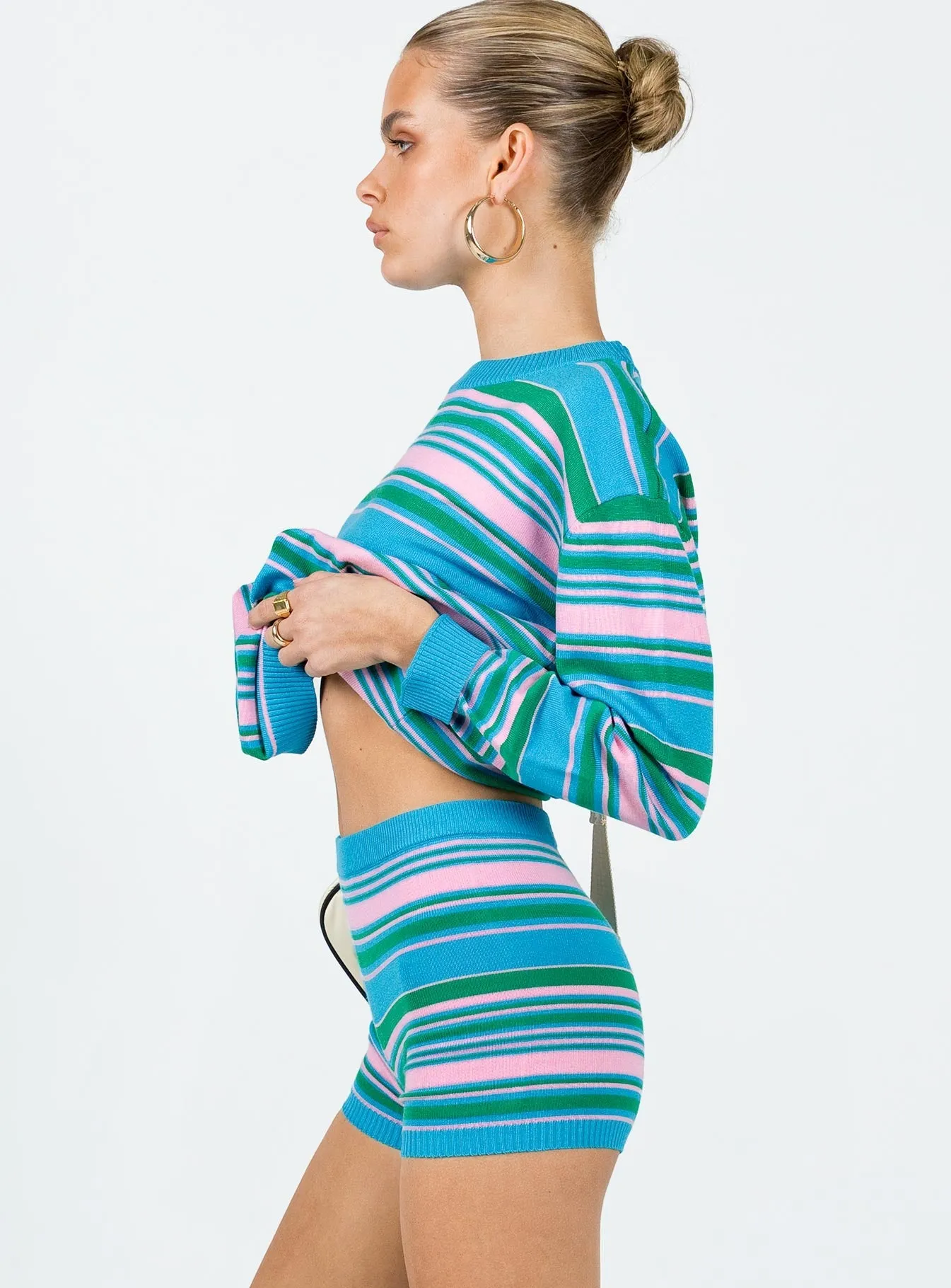 MachineWashable Lightweight Composite Tallow Knit Stripe Shorts Multi