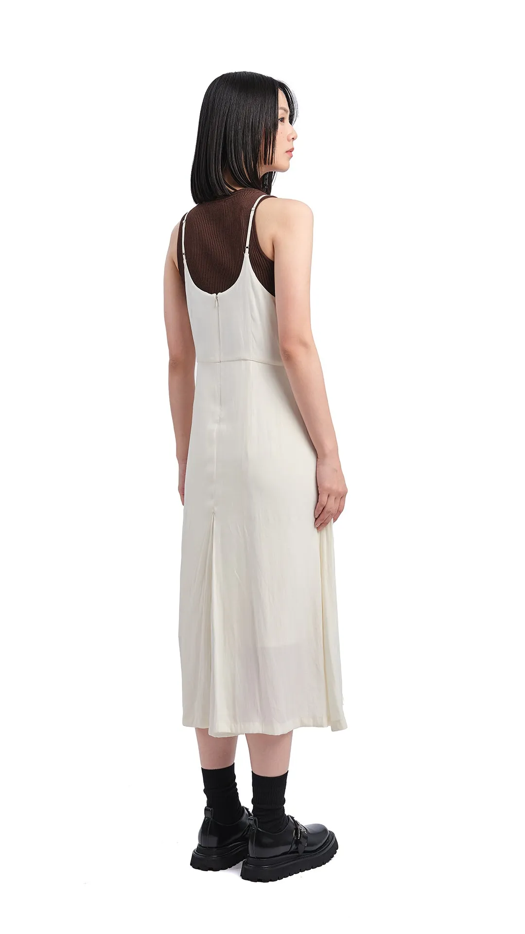 Silky Maxi Dress ElasticBinding SplitHemDesign