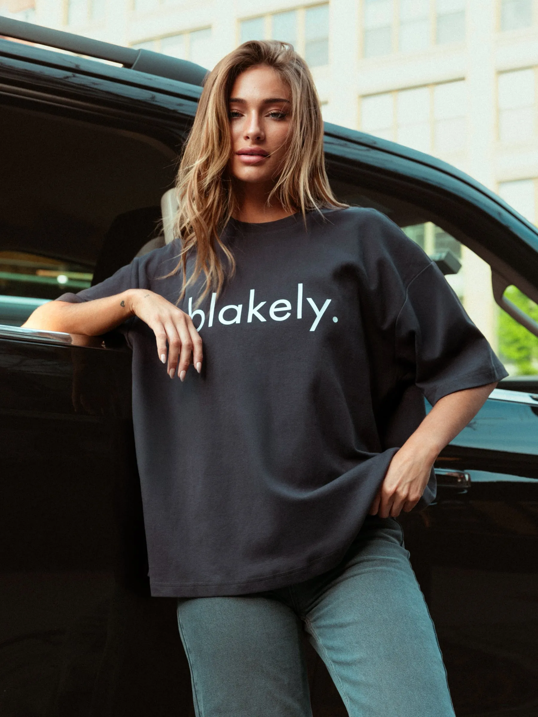 Breathable Yarn Composition Breathable wear Logo Ultra Oversized T-Shirt - Charcoal