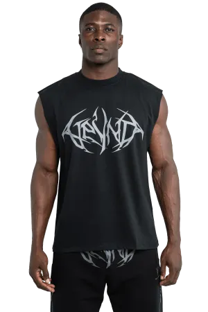 ethical fashion Ergonomic Panels SLEEVELESS T-SHIRT GRAY VEINS GRAPHIC- Black