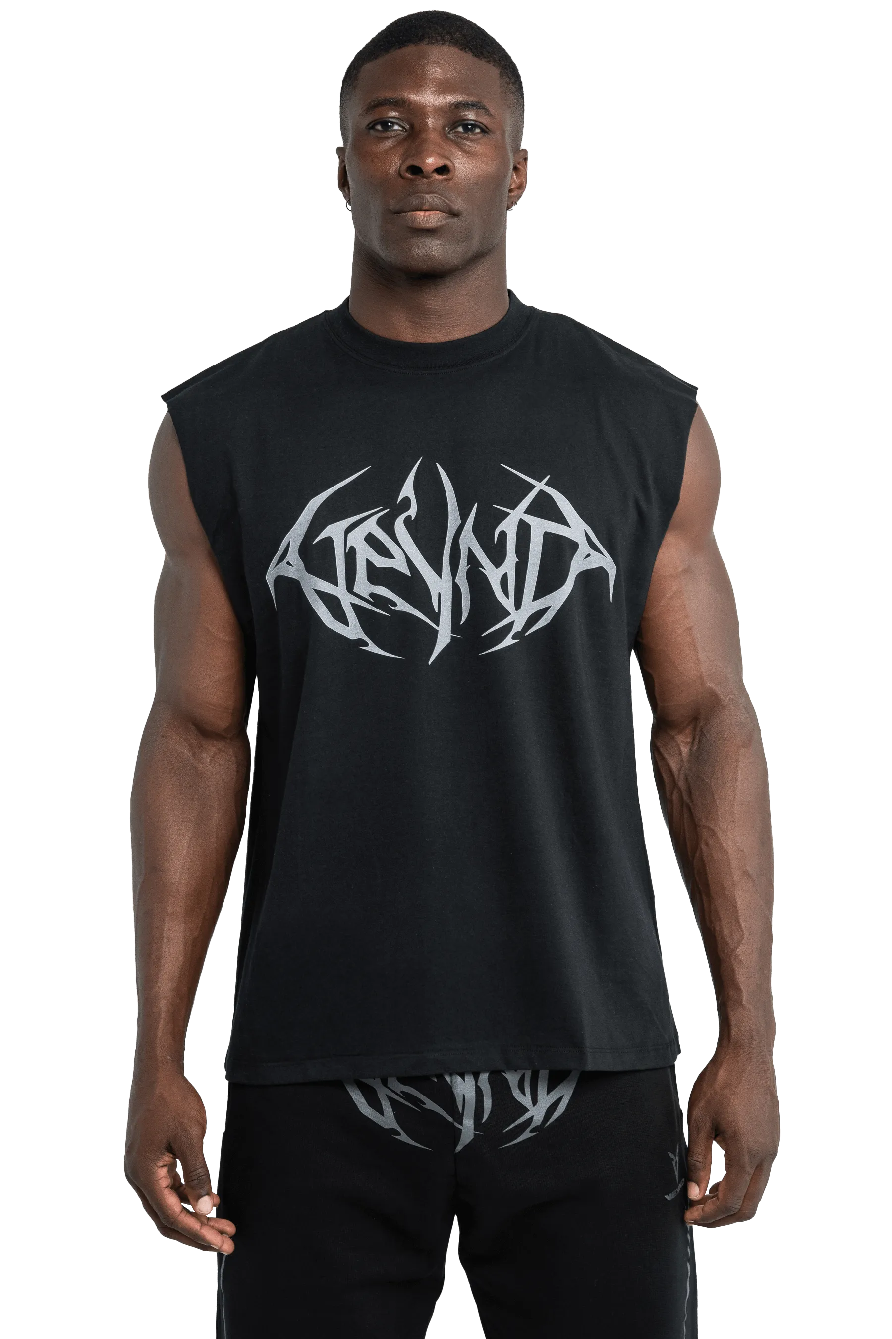 ethical fashion Ergonomic Panels SLEEVELESS T-SHIRT GRAY VEINS GRAPHIC- Black