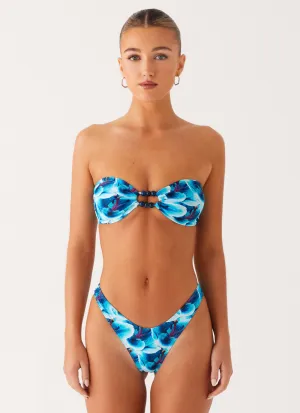 Ergonomic Cut Rash Guard Material Cuba Bikini Bottoms - Turquoise Floral