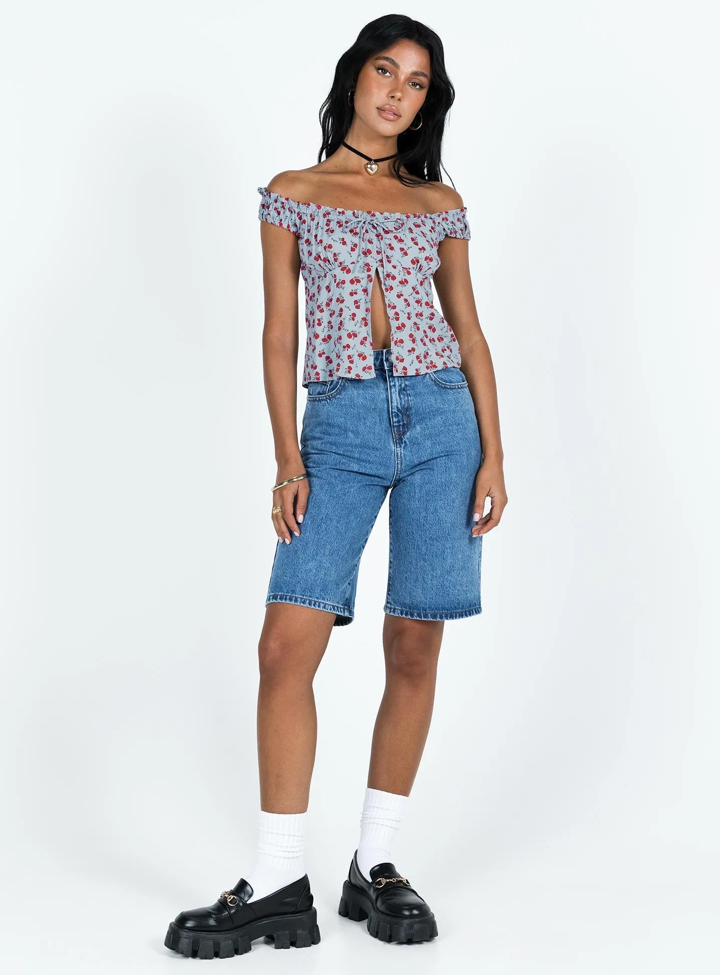 Run Glow London Edge Seville Denim Shorts Mid Wash