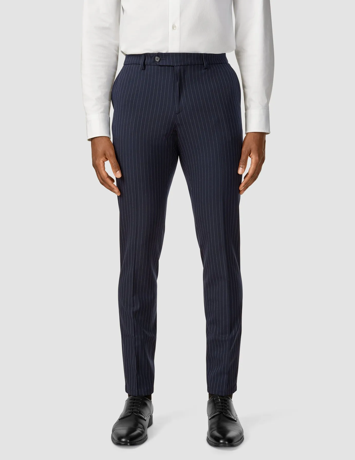 Essential Suit Pants Slim Navy Pinstripe Quick Dry Fabric Adjustable drawstring
