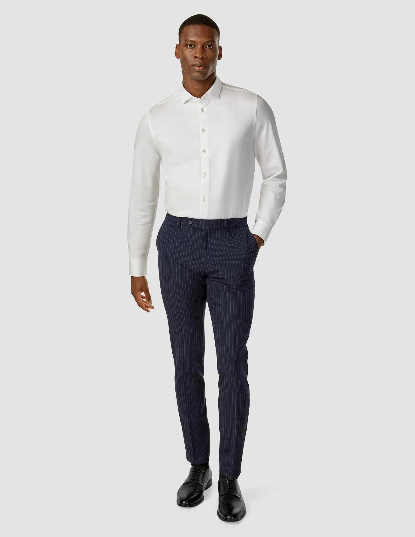 Ultra Soft Inner Layer Essential Suit Pants Slim Navy Pinstripe