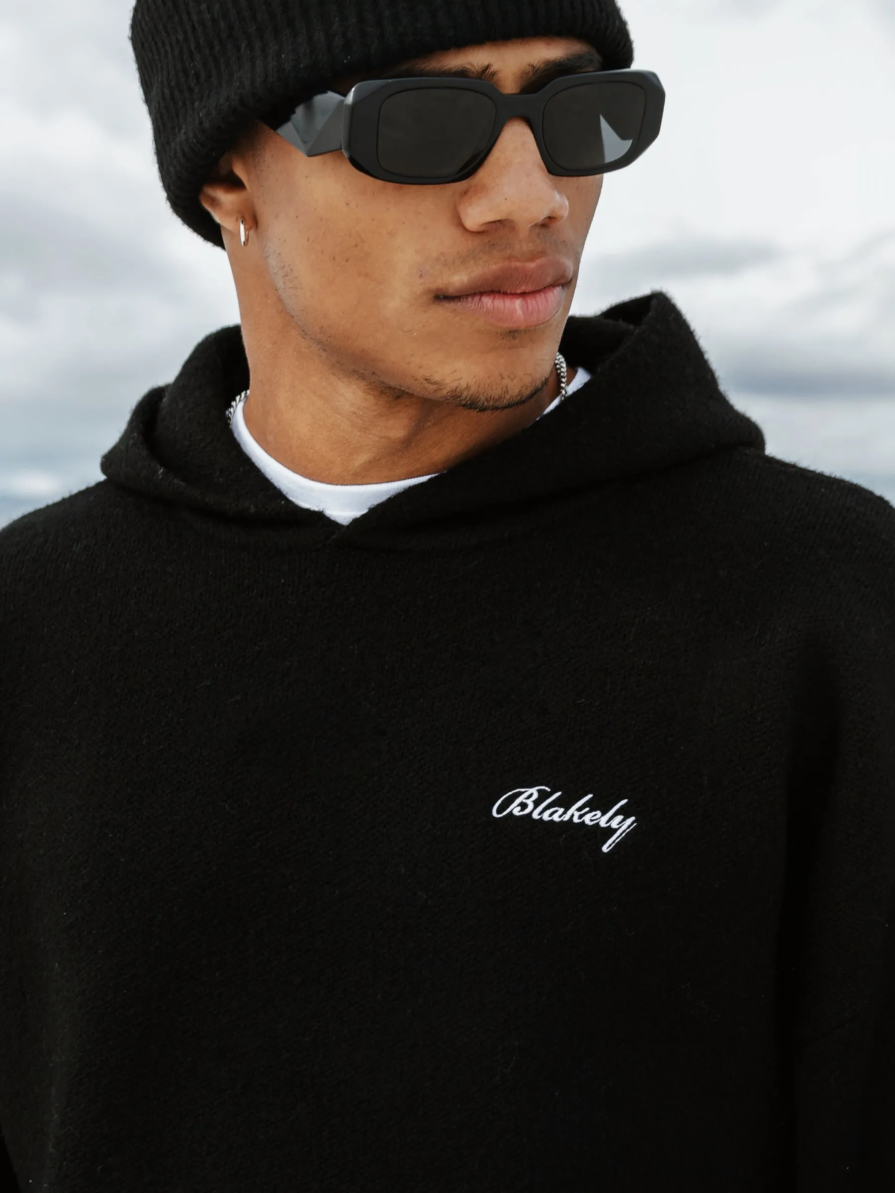 Relaxed Knitted Hoodie - Black petite clothing youth choice