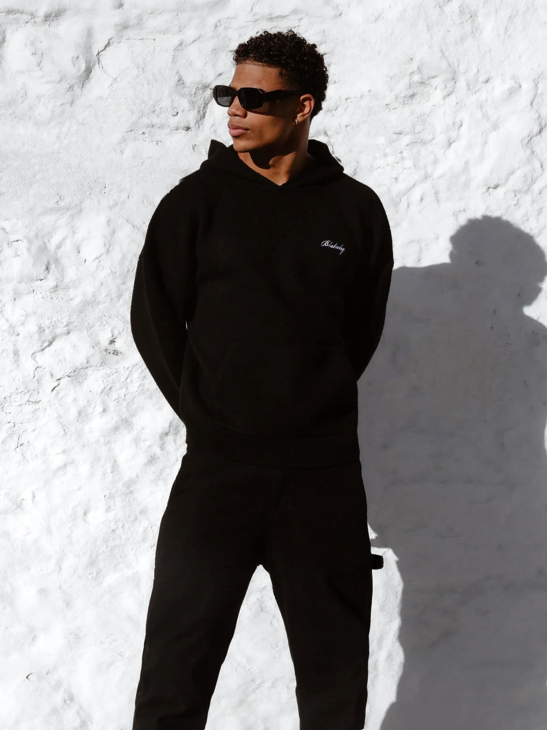 Relaxed Knitted Hoodie - Black Coffee Run Outdoor Energy