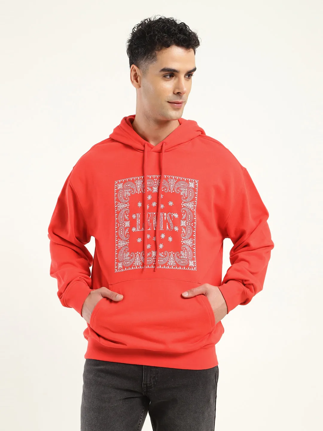 Men's Solid Red Hooded Sweatshirt Fashion Street
