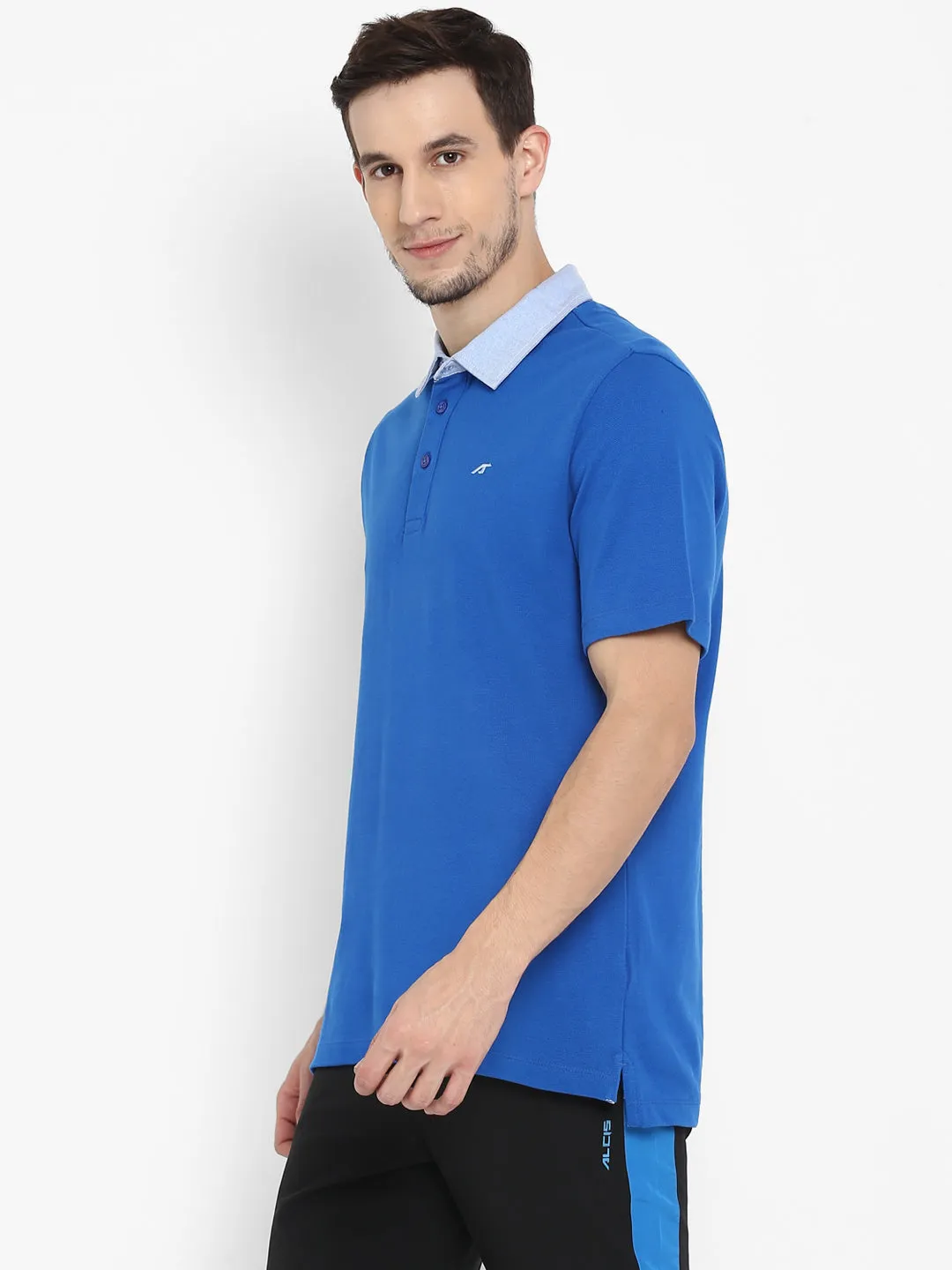 ALCIS Men Solid Blue Polo T-Shirt Multipanel Construction All-day Comfort