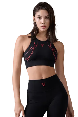 SPORTS BRA HIGH NECK RED VEINS GRAPHIC - Black Non-Slip Fabric Non-Slip Comfort