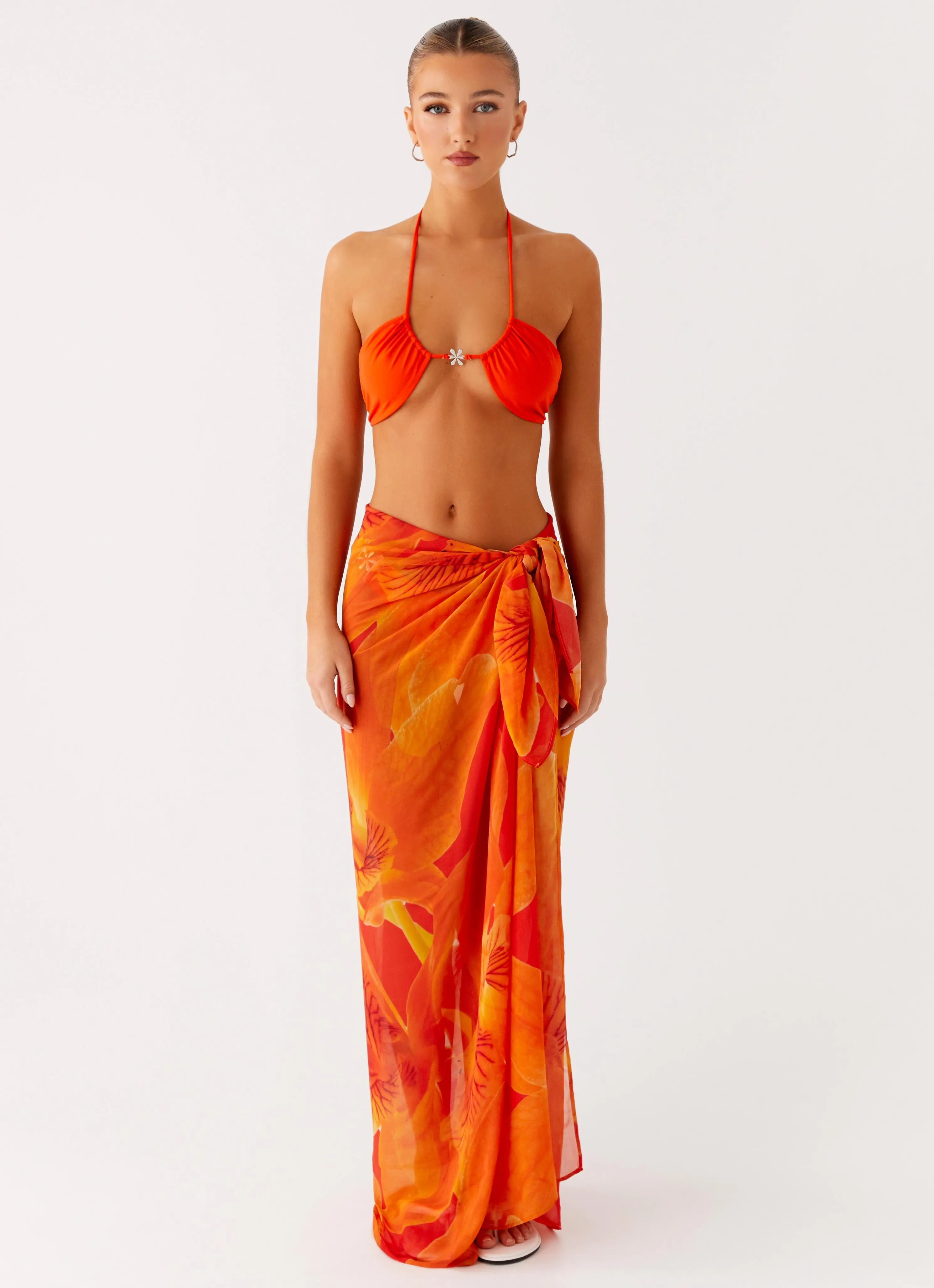Practical Choice Twist Front Detailing Sandy Shores Sarong - Serene Orange