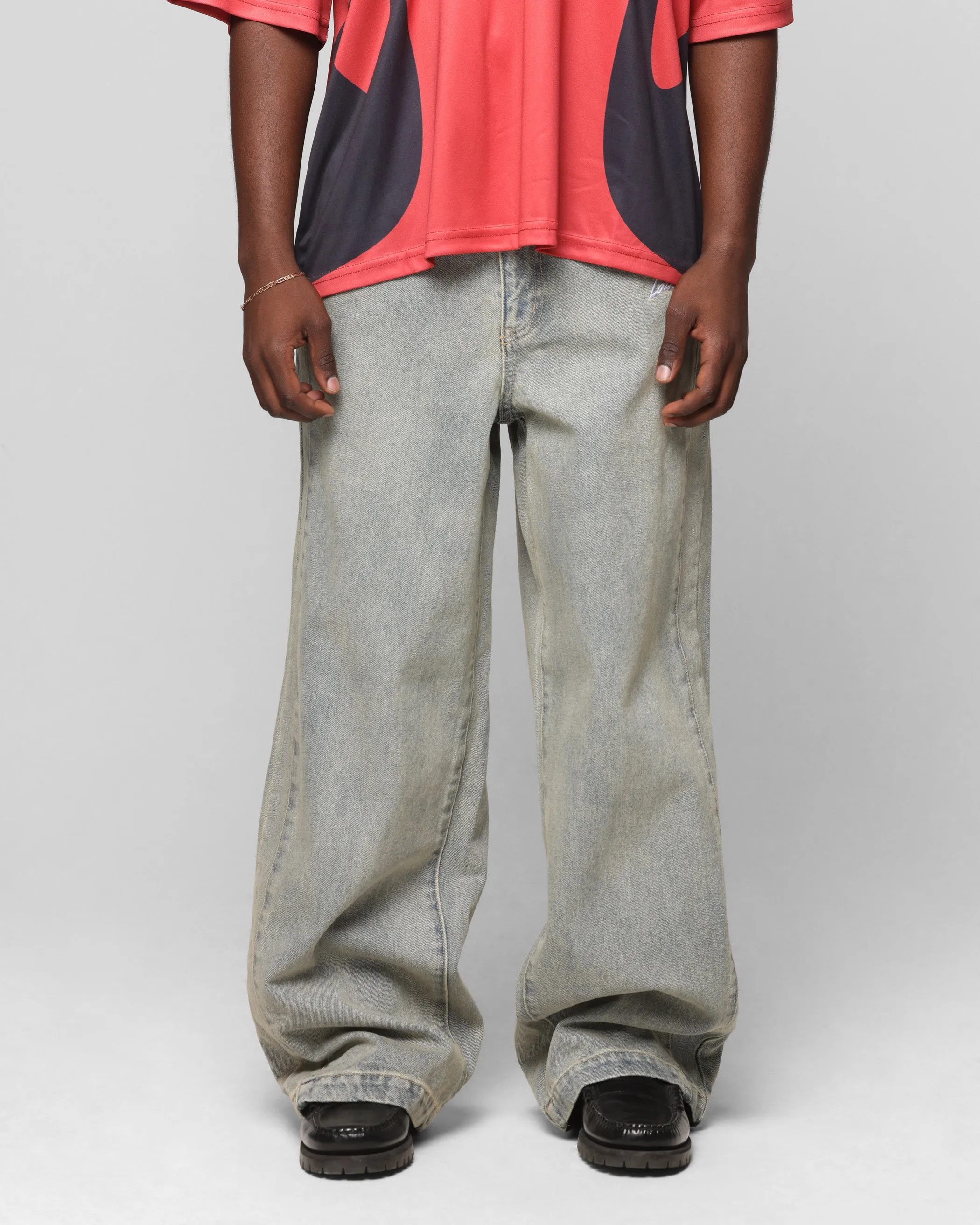 Trend Friendly Loiter Star Walker Wide Leg Jean Washed Blue