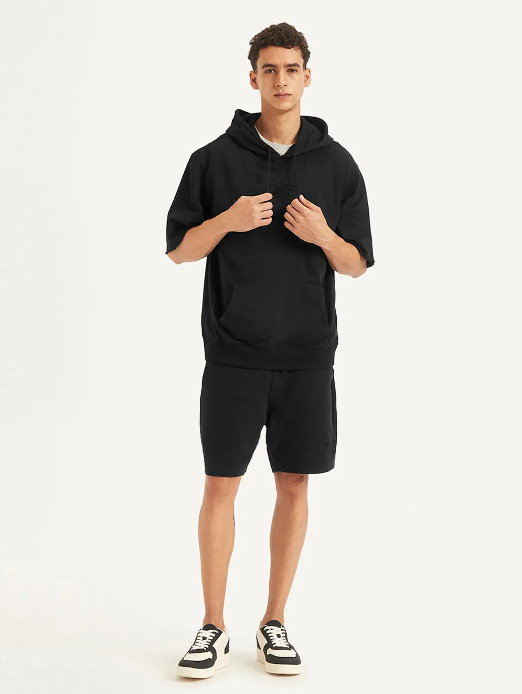 Pig like Men's Brand Logo Black Hooded Sweatshirt
