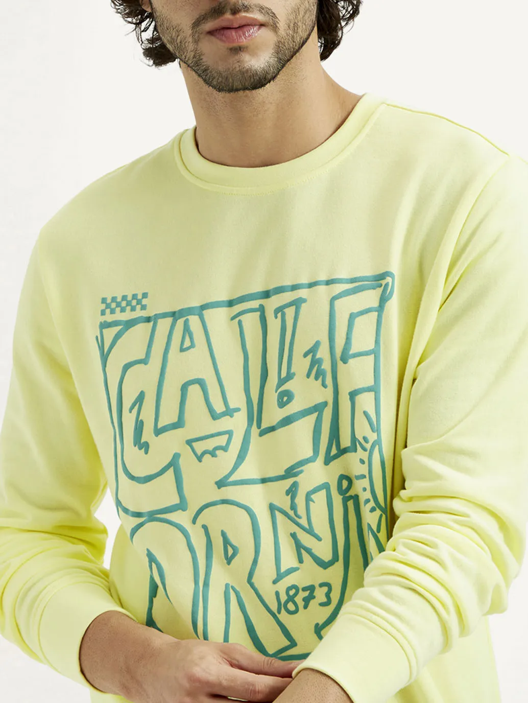 Men's Printed Round Neck Sweatshirt Lightweight Design